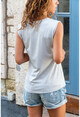 Womens Gray Soft Textured V-Neck Blouse GK-BST2892