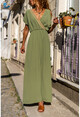 Womens Khaki Airobin Shoulder Buckled Straw Detailed Waist Pleated Long Dress BST3127