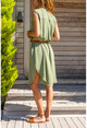 Womens Khaki Airobin Half-Pleated Single Pocket Sleeveless Dress BST3138