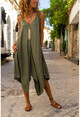 Womens Khaki Strap Asymmetrical Wide Cut Jumpsuit BSTH5002