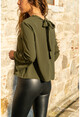 Womens Khaki Neck Lace-Up Crepe Blouse BST2149