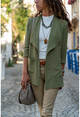 Womens Khaki Pocket Shawl Collar Jacket GK-BST2822