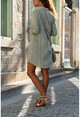 Womens Khaki Double Pocket Striped Shirt Dress GK-BST2916