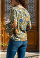 Womens Khaki Patterned Blouse BST2158