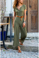 Womens Khaki Buttoned Basic Jumpsuit GK-BST2876