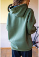 Kadın Haki Kapüşonlu Fermuarlı İçi Polar Oversize Sweat shirt GK-TD1987