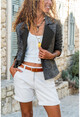 Womens Khaki Self-Textured Double-Sided Jacket Cardigan GK-BST2975