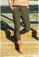 Womens Khaki Self-Belt Pile Cuffed Pencil Pants BST2093