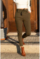 Womens Khaki Self Belt Pencil Pants GK-CCK15002