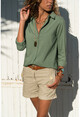 Womens Khaki Linen Textured Shirt GK-BSTGM100