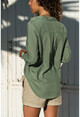 Womens Khaki Linen Textured Shirt GK-BSTGM100