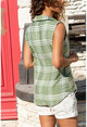 Womens Khaki Sleeveless Square Pattern Special Textured Shirt GK-BST2878K