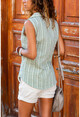 Womens Khaki Sleeveless Special Textured Striped Shirt GK-BST2878C