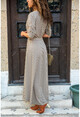 Kadın Haki Kruvaze Çizgili Krep Elbise GK-BST30k2773