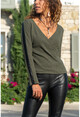 Womens Khaki Double Breasted Leather Garnish Sweater GK-BST2996