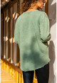 Kadın Haki Lazer Asimetrik Kesim Yıkamalı Baskılı Sweatshirt GK-RSD2006