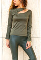 Womens Khaki Low-Cut Off Shoulder Self-Textured Blouse GK-BST2799