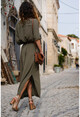 Womens Khaki Special Textured Double Pocket Slit Shirt Dress GK-TDURM100