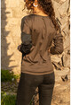 Womens Khaki-Black Armor Garnish Color Block Sweatshirt GK-BST2805