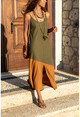Womens Khaki-Taba Asymmetrical Blocky Slit Strap Long Dress GK-BST2898
