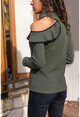 Womens Khaki One-Shoulder Decollete Frilly Sweater GK-BST30k2760