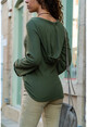 Womens Khaki V Neck Hooded Sweater Gk-BSTM2751