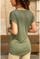 Womens Khaki V-Neck Bat Sleeve Basic T-Shirt GK-JR211