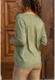 Womens Khaki V-Neck Soft Textured Basic Kaza GK-CCKN13037