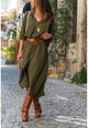 Womens Khaki Bat Sleeve Crepe Shirt Dress BST2032