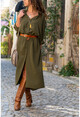 Womens Khaki Bat Sleeve Crepe Shirt Dress BST2032