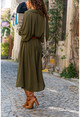 Womens Khaki Bat Sleeve Crepe Shirt Dress BST2032