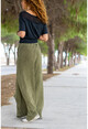 Womens Khaki Washed Asymmetrical Cut Loose Trousers GK-RSD2051