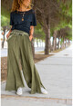 Womens Khaki Washed Asymmetrical Cut Loose Trousers GK-RSD2051