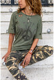 Womens Khaki Wash Printed Laser Loose T-Shirt GK-RSD2023