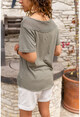 Womens Khaki Washed Skirt And Shoulder Mesh Soft Textured Loose T-Shirt GK-RSD2063