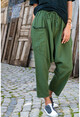 Womens Khaki Washed Linen Elastic Waist Loose Shalwar Trousers GK-RSD2027