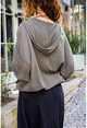 Womens Khaki Washed Linen Netted Tie Hooded Blouse GK-RSD2021