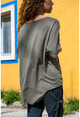 Womens Khaki Washed Linen Star Sequin Asymmetric Cut Loose Blouse GK-RSD2022