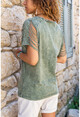 Womens Khaki Washed Shoulder Laser Cut T-Shirt GK-RSD2034