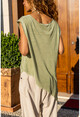 Womens Khaki Washed Pieced Asymmetrical T-Shirt RSD2075