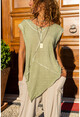 Womens Khaki Washed Pieced Asymmetrical T-Shirt RSD2075