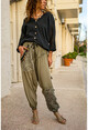 Kadın Haki Yıkamalı Püsküllü Ajur Detaylı Şalvar Pantolon GK-RSD2024