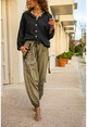 Womens Khaki Washed Tasseled Openwork Detailed Baggy Trousers GK-RSD2024