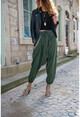 Kadın Haki Yıkamalı Zincir Detaylı Brode Detaylı Şalvar Pantolon GK-RSD2025