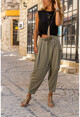 Womens Khaki Soft Textured Mesh Detailed Baggy Trousers RSD2073