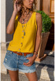 Womens Mustard Strap Buttoned Linen Blouse BST2910