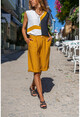 Womens Mustard Pocket Linen Double Leg Linen Bermuda Shorts BST2912