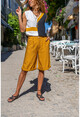 Womens Mustard Pocket Linen Double Leg Linen Bermuda Shorts BST2912