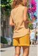 Womens Mustard Sleeveless Special Textured Striped Shirt GK-BST2878C