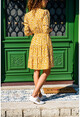 Womens Mustard Double-breasted Belted Kleated Dress GK-TD1993